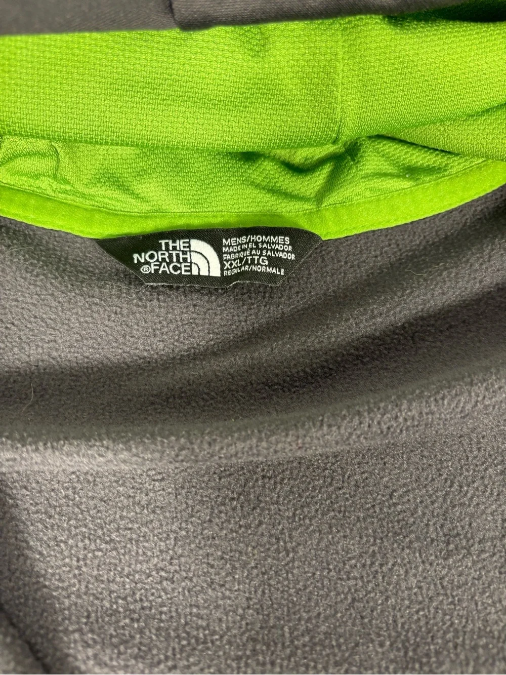 The North Face Gray Full Zip Hoodie Lime Green Logo Men’s Fleece Lined Size XXL